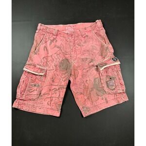Jet Lag Men's Cargo Shorts Size 36 Pink Floral Y2K Graphic 100% Cotton